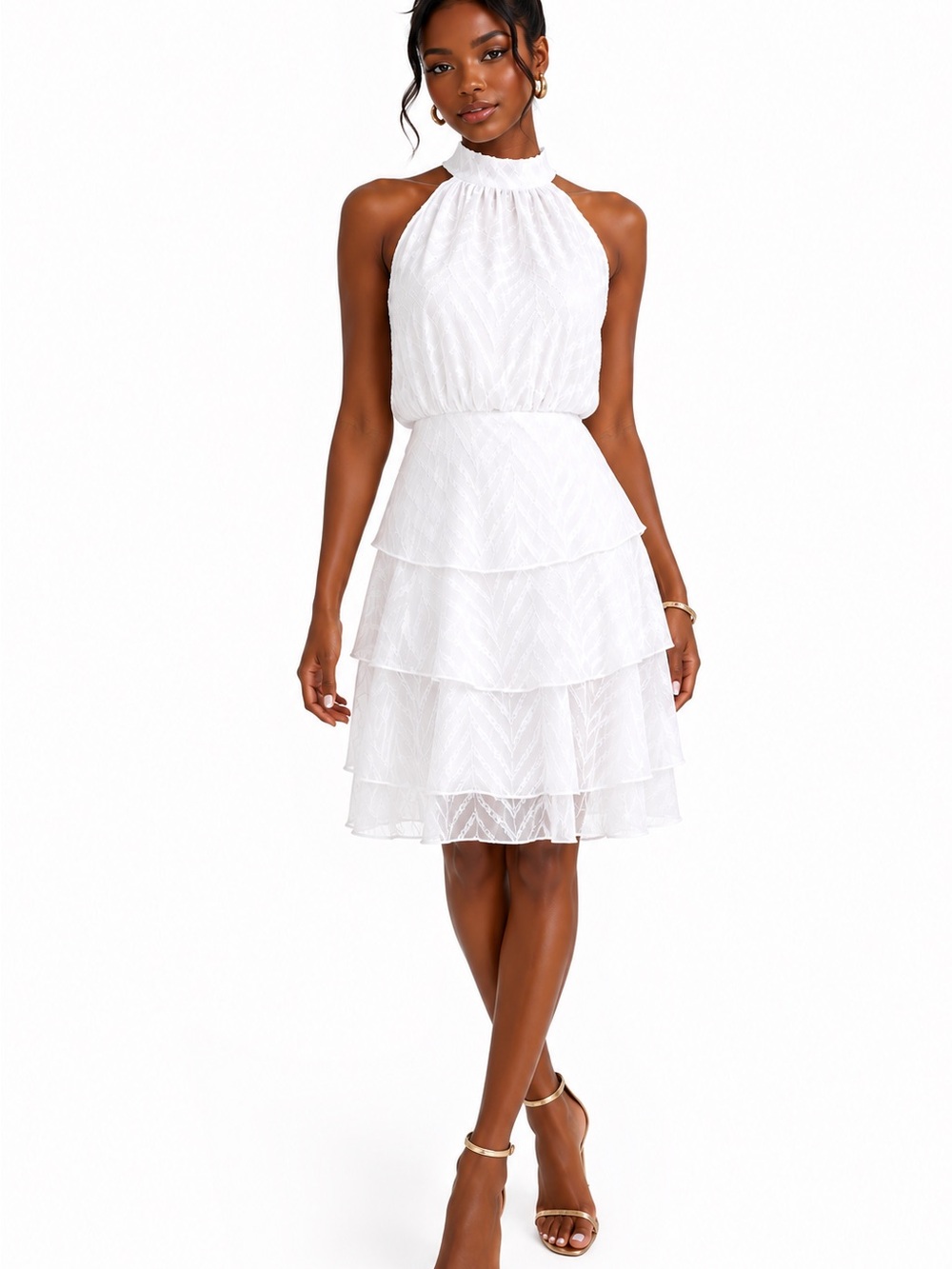 Source Unknown White Halter Tiered Midi Dress